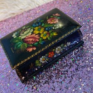 Vintage hand painted European imported jewelry trinket box.